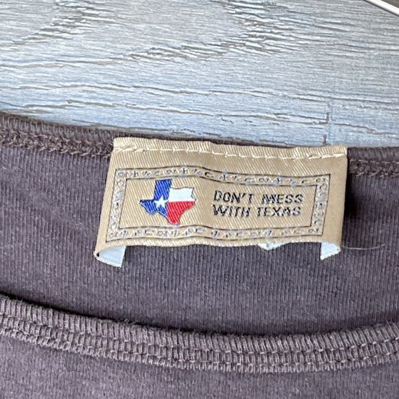 Dont Mess With Texas Top Womens L Youth Brown L Sleeve Blue Rhinestone Longhorn - Picture 6 of 8